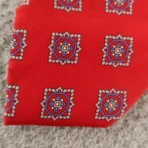 Adams‎ Row Tie Red Blue Geometric 100% Silk 3"